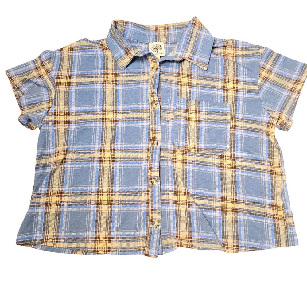 Self Esteem  Blue Plaid‎ Crop Top  Size XL  Excellent Used Condition